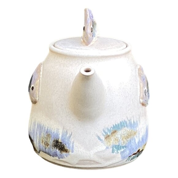 Art Pottery Teapot with Underwater Scene Fish Watercolor Effect Studio Signed - Picture 5 of 13